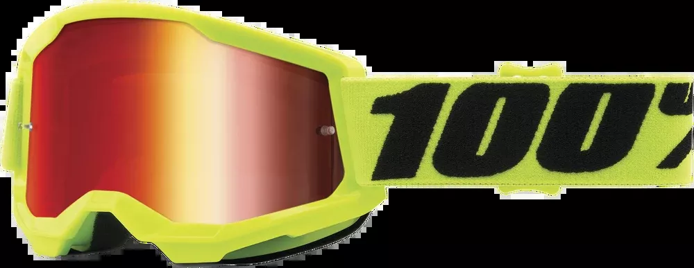 100% Strata 2 Junior Goggle Fluo Yellow Mirror RED Lens – 50032-00003
