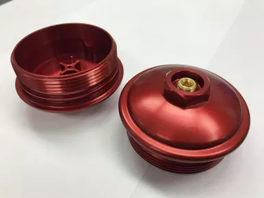 6.0L Ford Powerstroke Billet Aluminum Fuel Filter Cap - Anodized Red