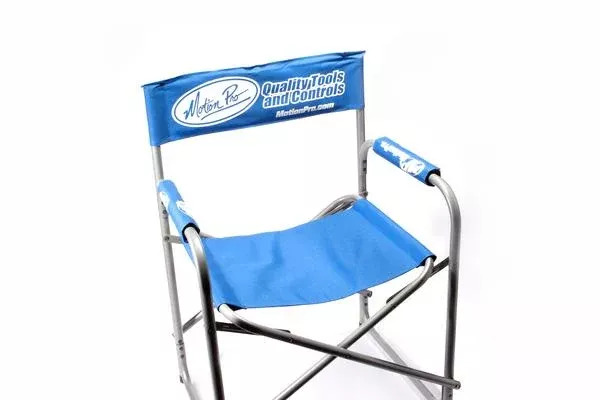 DIRECTOR CHAIR WHITE BLUE CAMPING PADDOCK SEAT MOTION PRO