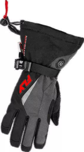 Fly Racing Title Heated Gauntlet Grey Black Red Gloves
