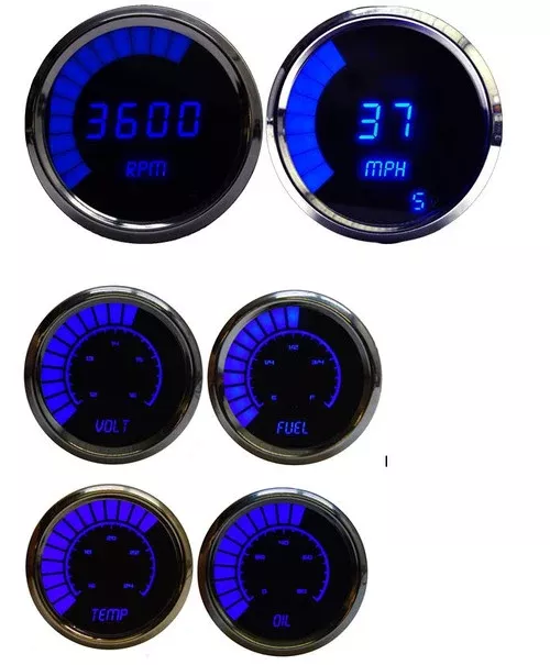 Intellitronix LED Digital Bargraph Multi-Gauge Set - Black Faceplate With Chrome Bezel