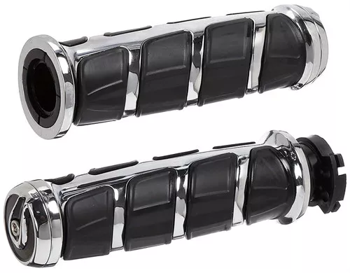 Kuryakyn Kinetic Chrome/Black Rubber Cable-Style Handlebar Grips (6375)