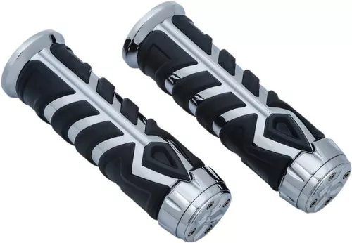 Kuryakyn Spear Chrome/Black Rubber Handlebar Grips (5636)