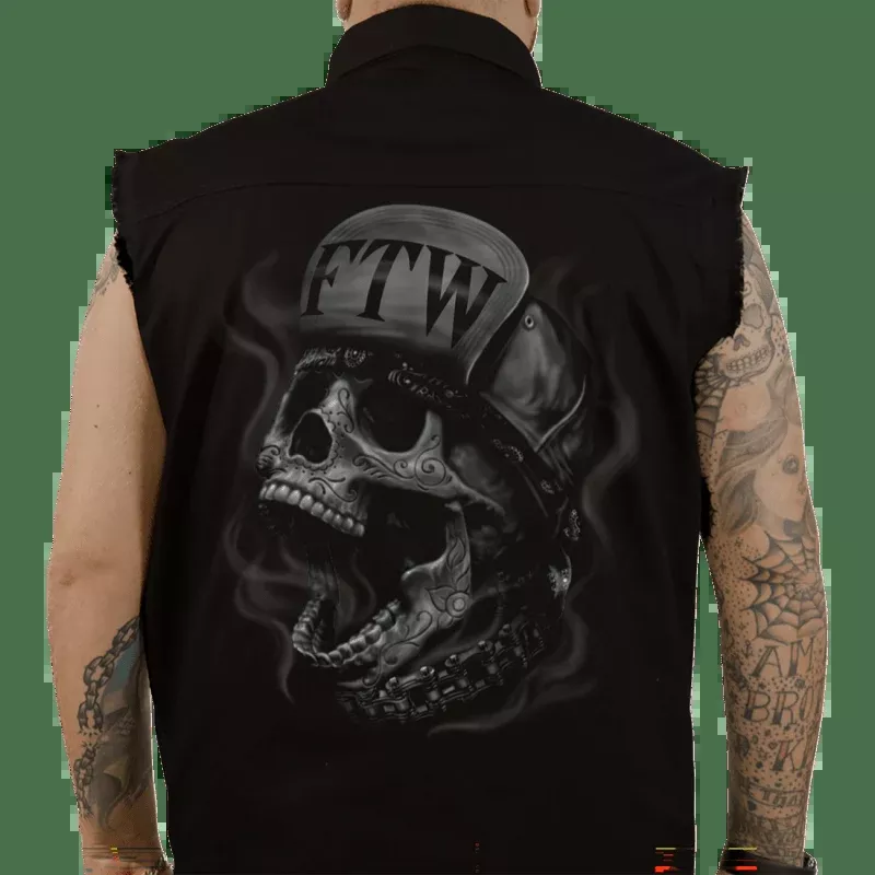 Lethal Threat FTW Skull Prnt Sleevelss Buttdwn Shrt LGE