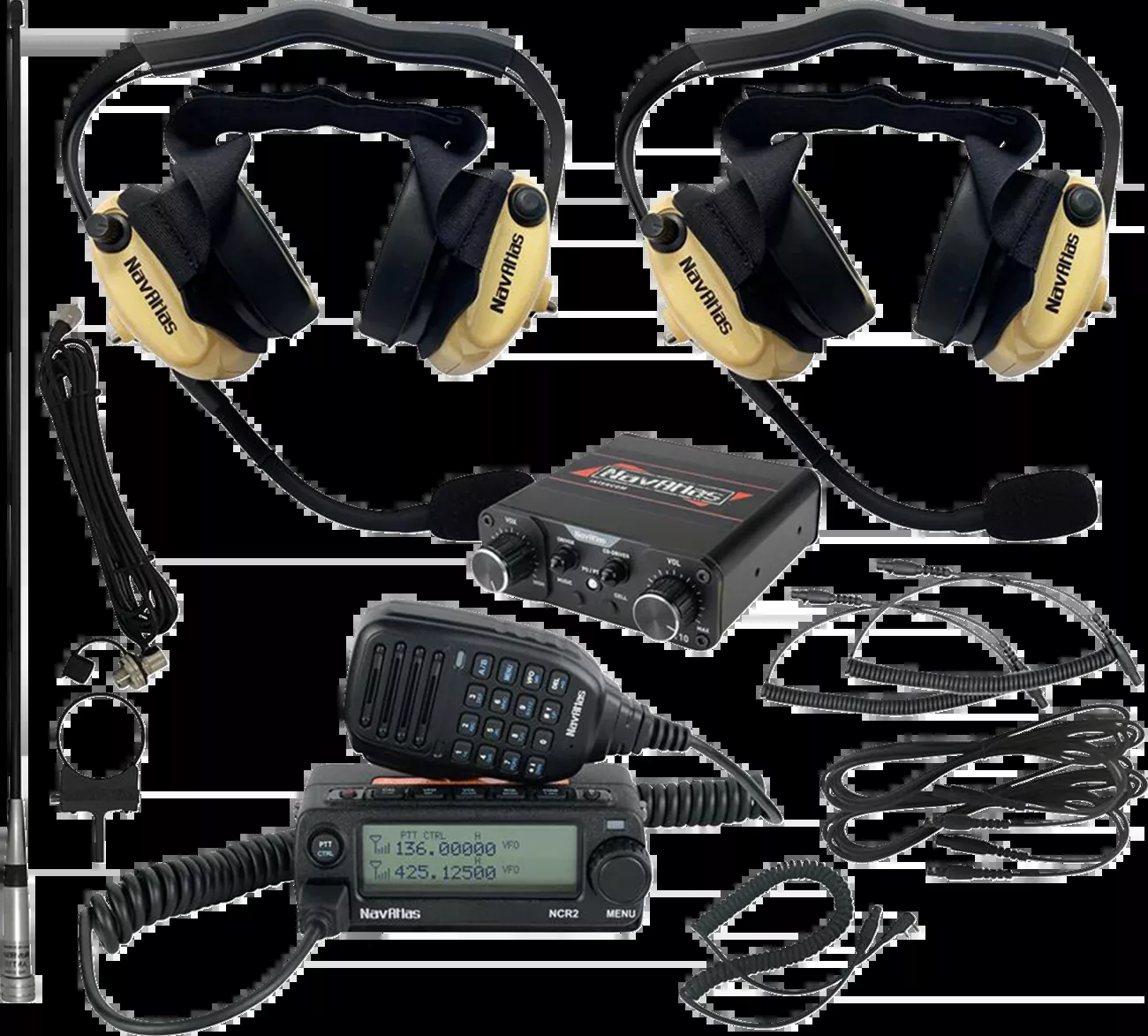 NavAtlas Intercom/Radio and Headset Kit – 2-Seat – Beige-NIRBHBE2