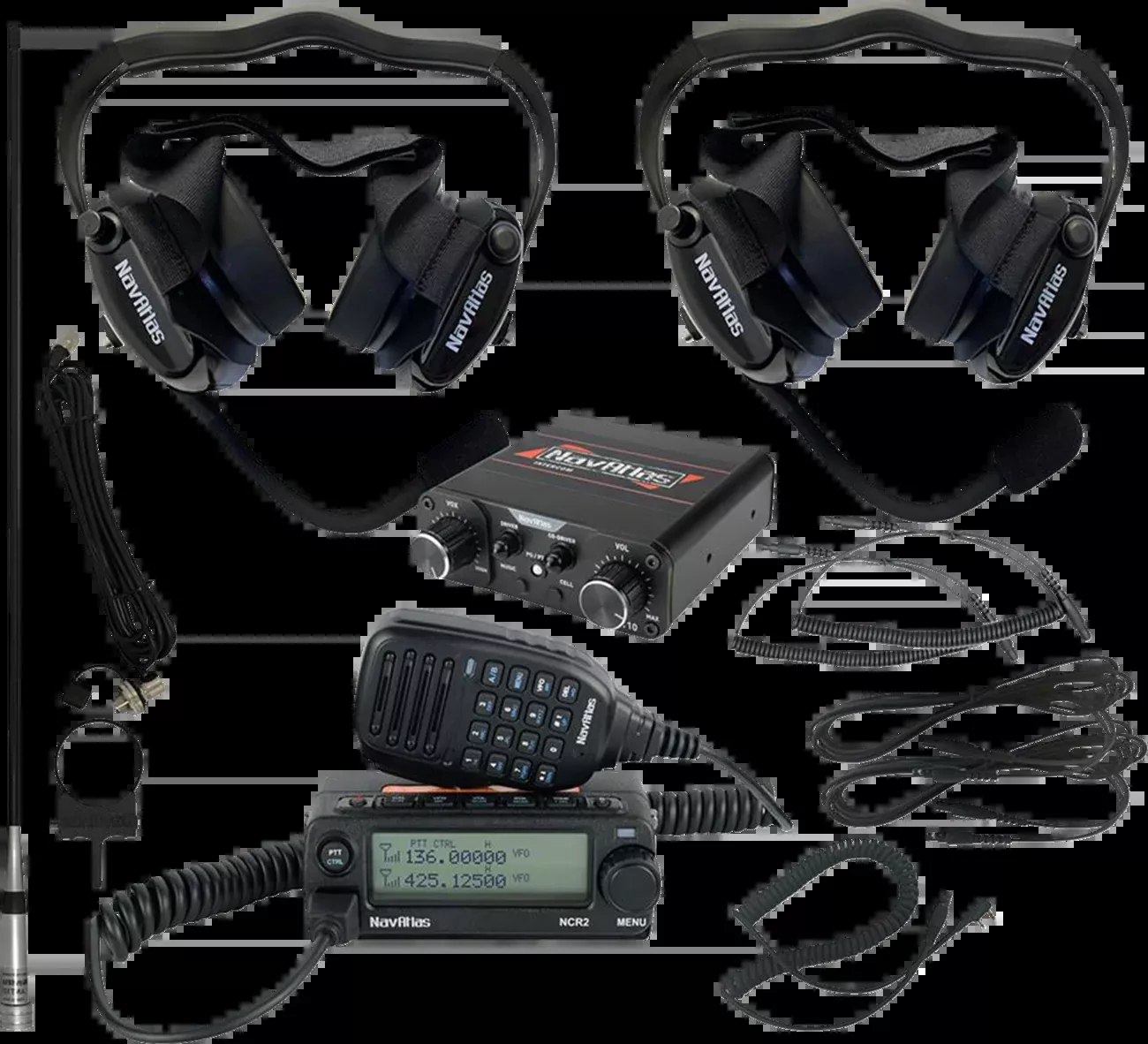 NavAtlas Intercom/Radio and Headset Kit – 2-Seat – Black-NIRBHBK2