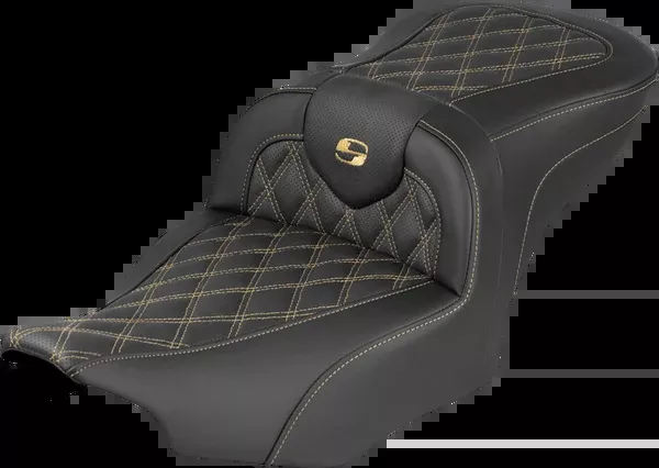 Saddlemen Extended Reach RoadSofa™ Seat - Without Backrest - Lattice Stitch - Gold Stitch - FLH/FLT '23-'26