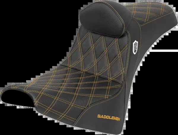 Saddlemen Pro Series SDC Performance Seat – W/ Backrest – Gold Stitch – Gripper – FXBB/FXST ’18-’25