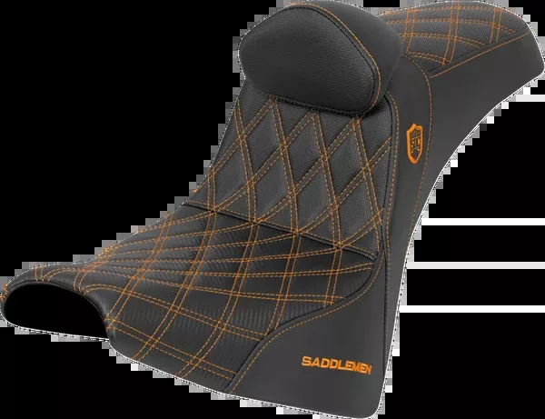 Saddlemen Pro Series SDC Performance Seat – W/ Backrest – Orange Stitch – Gripper – FXBB/FXST ’18-’25