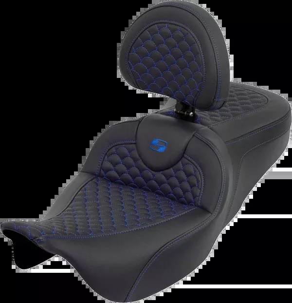 Saddlemen Roadsofa™ Seat – Dragon Scale – Blue Stitch – With Backrest – Touring ’08-’25
