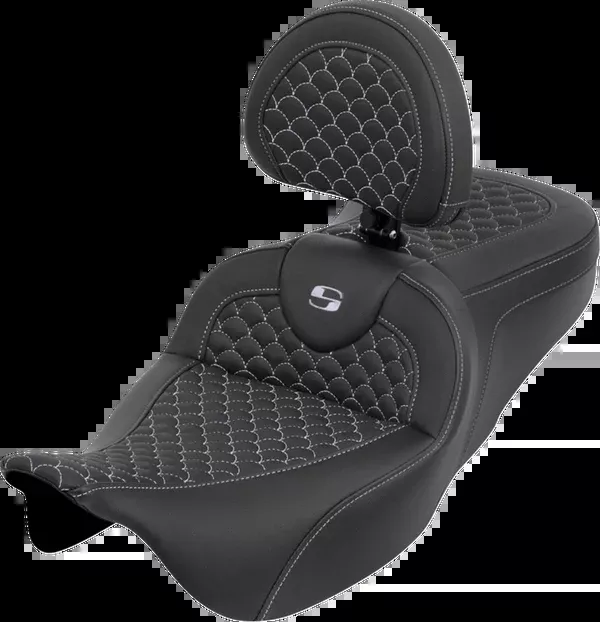 Saddlemen Roadsofa™ Seat - Dragon Scale - Silver Stitch - With Backrest - Touring '08-'25