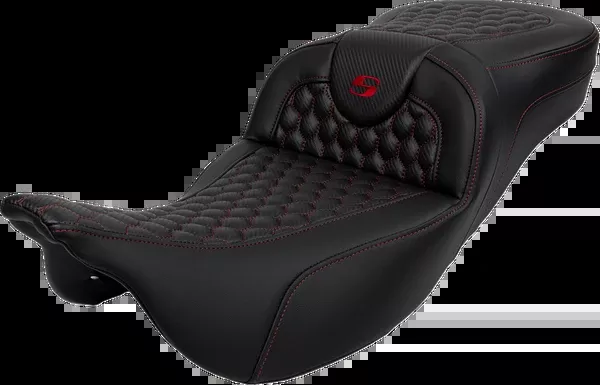 Saddlemen RoadSofa™ Seat – Honeycomb – Red Stitch – Extended Reach – Without Backrest – FLH/FLT ’08-’24