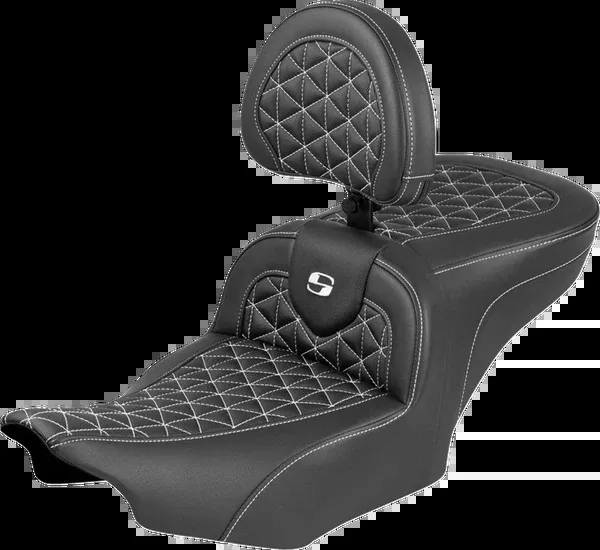 Saddlemen Roadsofa™ Seat – With Backrest – White Stitch – FLH/FLT ’23-’25