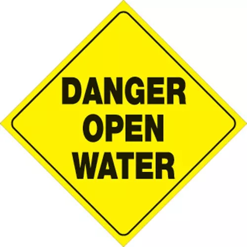 VOSS YELLOW PLASTIC REFLECTIVE SIGN 12″ – DANGER OPEN WATER-430 DOW YR