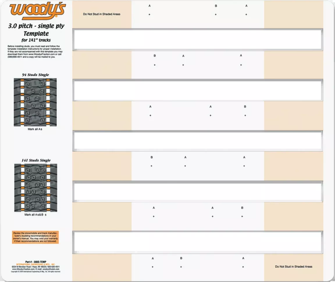 Woody’s Performance Studding Template – Track – 141″ – 3″ Pitch-300S-TEMP